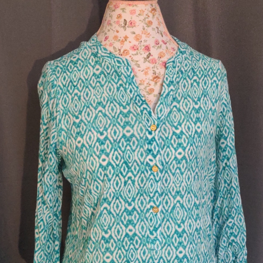 Turquoise white tunic top - great for Easter! - Picture 2 of 5